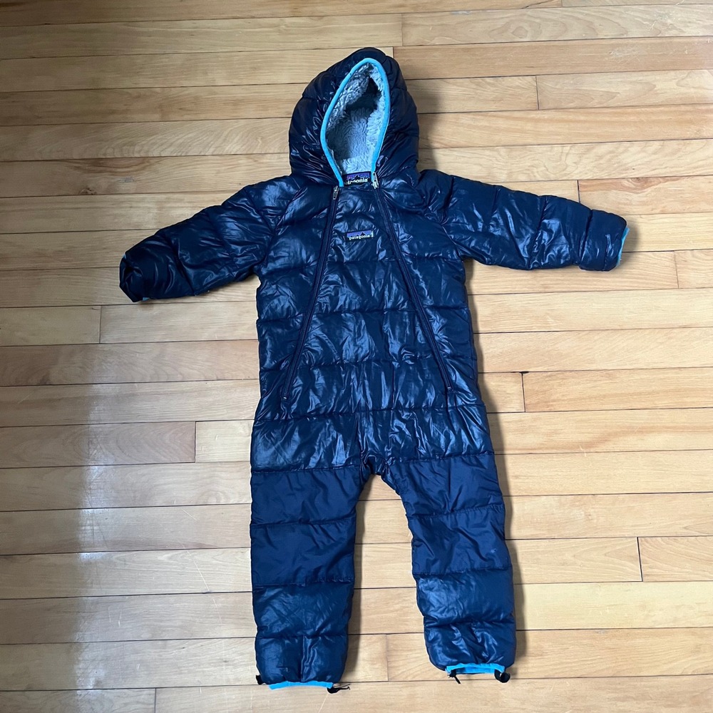 Patagonia Hi-Loft Down Sweater Bunting Navy Blue Puffer Suit 12-18M 60147